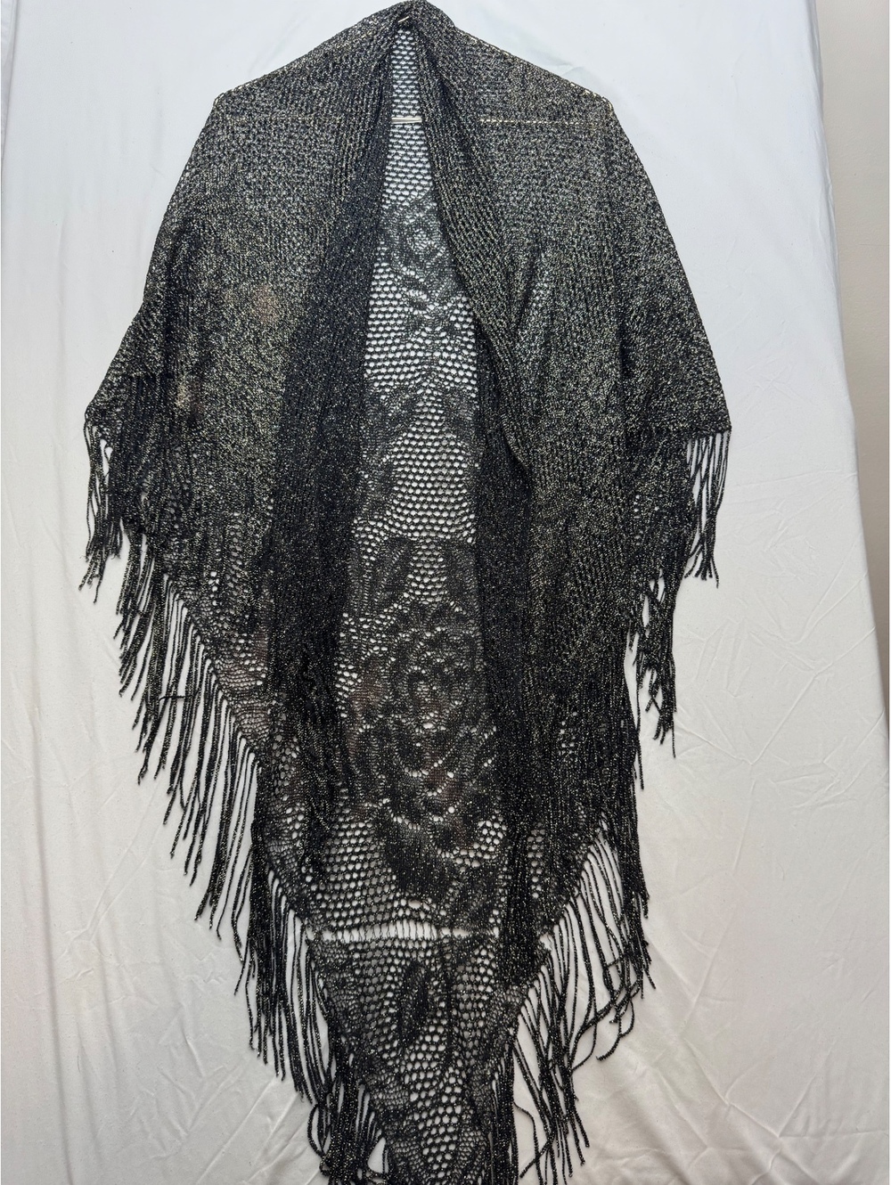 Vintage style Metallic Knit Fringe Shawl Wrap